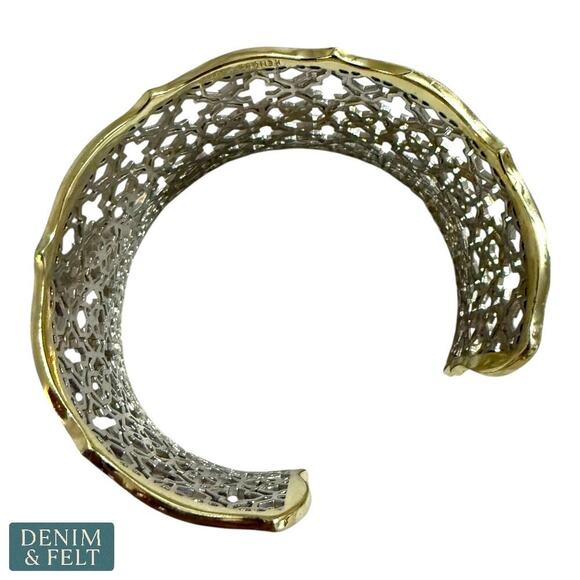 Kendra Scott Candice Statement Cuff Bracelet – Gold & Silver Filigree Adjustable - Picture 5 of 14
